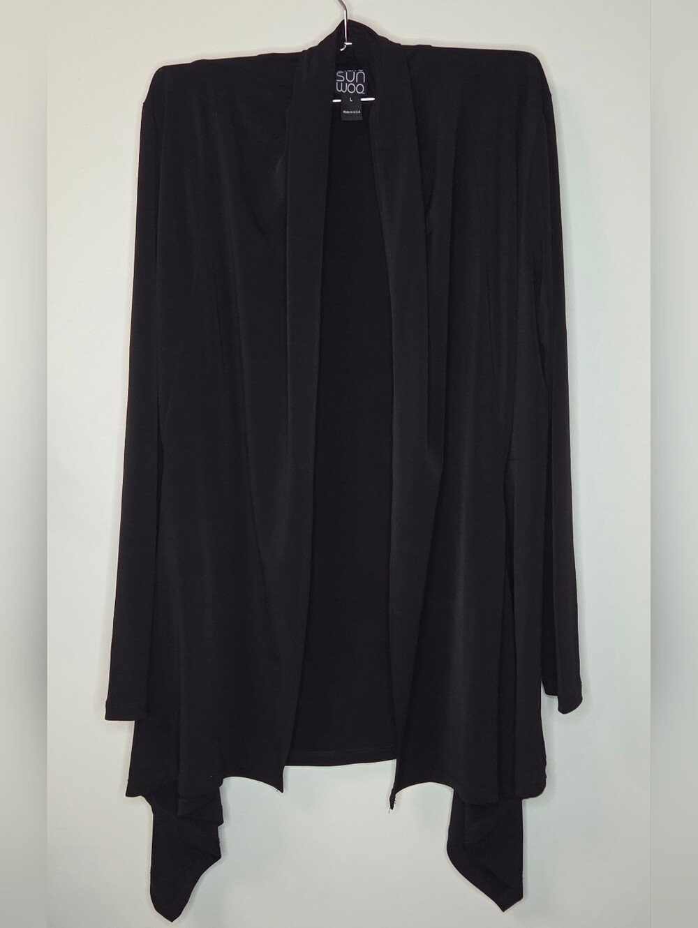 Clara Sun Woo Black Asymetrical Open Cardigan Jacket Cover Up Sz L